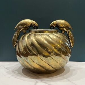 Vintage Dolbi Cashier Brass Parrot Cachepot 80s Hollywood Regency MCM Art Deco